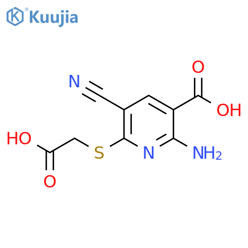2-amino-6-(carboxymethyl)sulfanyl-5-cyanopyridine-3-carboxylic acid structure