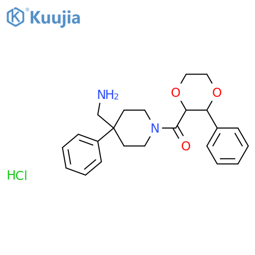 1-4-phenyl-1-(3-phenyl-1,4-dioxane-2-carbonyl)piperidin-4-ylmethanamine hydrochloride structure