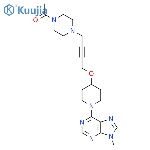 1-[4-(4-{[1-(9-methyl-9H-purin-6-yl)piperidin-4-yl]oxy}but-2-yn-1-yl)piperazin-1-yl]ethan-1-one structure
