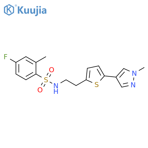 4-fluoro-2-methyl-N-{2-[5-(1-methyl-1H-pyrazol-4-yl)thiophen-2-yl]ethyl}benzene-1-sulfonamide structure
