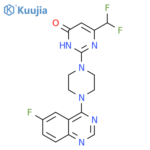 6-(difluoromethyl)-2-[4-(6-fluoroquinazolin-4-yl)piperazin-1-yl]-3,4-dihydropyrimidin-4-one structure