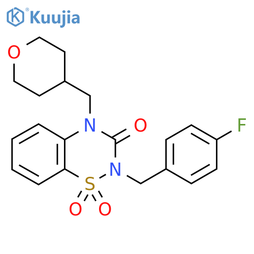 2-(4-fluorophenyl)methyl-4-(oxan-4-yl)methyl-3,4-dihydro-2H-1,2,4-benzothiadiazine-1,1,3-trione structure