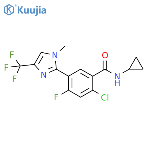 2-chloro-N-cyclopropyl-4-fluoro-5-1-methyl-4-(trifluoromethyl)-1H-imidazol-2-ylbenzamide structure