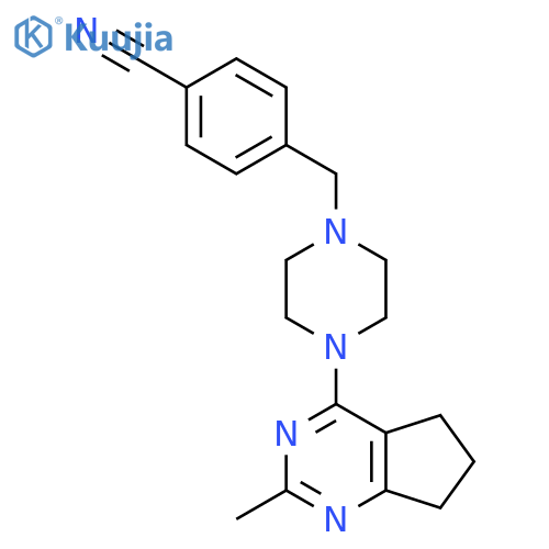 4-[(4-{2-methyl-5H,6H,7H-cyclopenta[d]pyrimidin-4-yl}piperazin-1-yl)methyl]benzonitrile structure