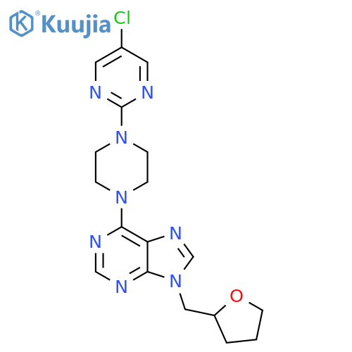 6-[4-(5-chloropyrimidin-2-yl)piperazin-1-yl]-9-[(oxolan-2-yl)methyl]-9H-purine structure