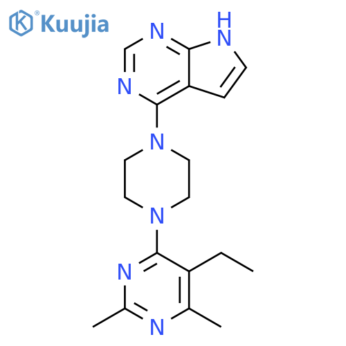 5-ethyl-2,4-dimethyl-6-(4-{7H-pyrrolo[2,3-d]pyrimidin-4-yl}piperazin-1-yl)pyrimidine structure