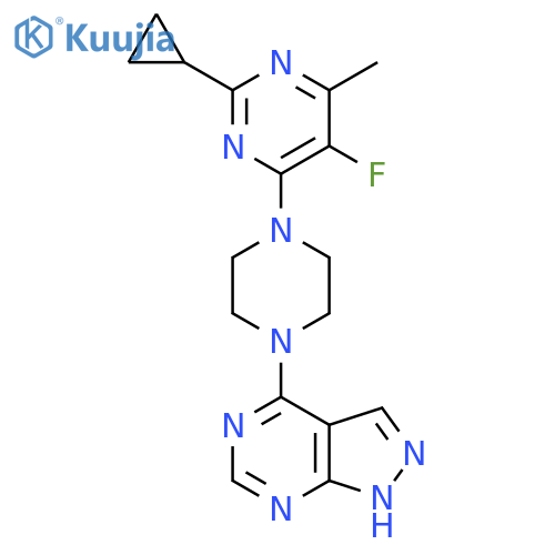 2-cyclopropyl-5-fluoro-4-methyl-6-(4-{1H-pyrazolo[3,4-d]pyrimidin-4-yl}piperazin-1-yl)pyrimidine structure