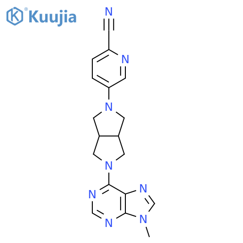 5-[5-(9-methyl-9H-purin-6-yl)-octahydropyrrolo[3,4-c]pyrrol-2-yl]pyridine-2-carbonitrile structure