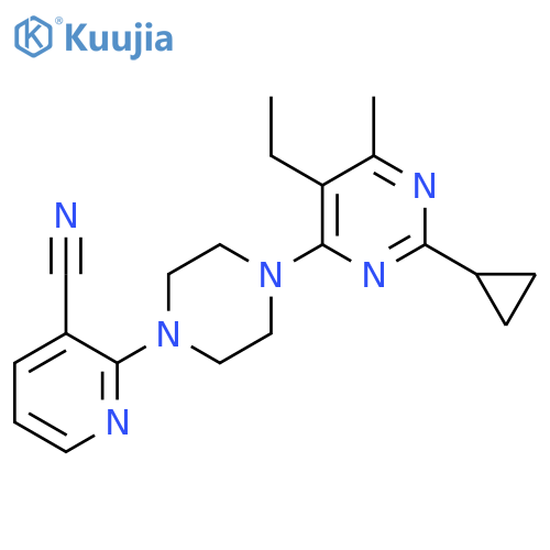 2-[4-(2-Cyclopropyl-5-ethyl-6-methylpyrimidin-4-yl)piperazin-1-yl]pyridine-3-carbonitrile structure