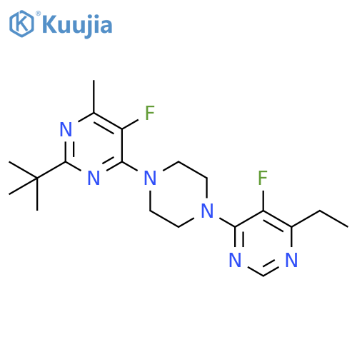 2-tert-butyl-4-[4-(6-ethyl-5-fluoropyrimidin-4-yl)piperazin-1-yl]-5-fluoro-6-methylpyrimidine structure