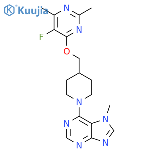 6-(4-{[(5-fluoro-2,6-dimethylpyrimidin-4-yl)oxy]methyl}piperidin-1-yl)-7-methyl-7H-purine structure