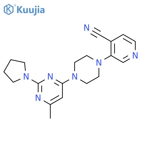 3-{4-[6-methyl-2-(pyrrolidin-1-yl)pyrimidin-4-yl]piperazin-1-yl}pyridine-4-carbonitrile structure