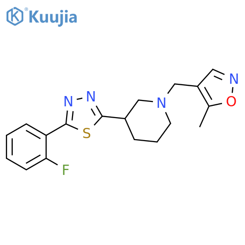3-[5-(2-fluorophenyl)-1,3,4-thiadiazol-2-yl]-1-[(5-methyl-1,2-oxazol-4-yl)methyl]piperidine structure