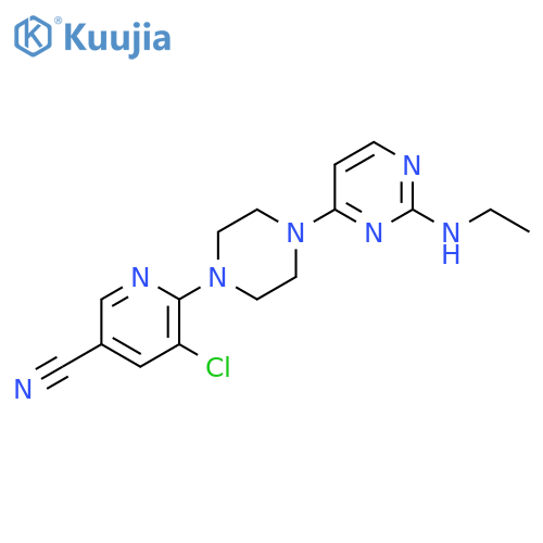 5-chloro-6-{4-[2-(ethylamino)pyrimidin-4-yl]piperazin-1-yl}pyridine-3-carbonitrile structure