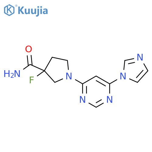 3-fluoro-1-[6-(1H-imidazol-1-yl)pyrimidin-4-yl]pyrrolidine-3-carboxamide structure