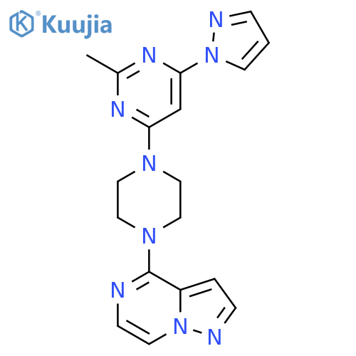 2-methyl-4-(1H-pyrazol-1-yl)-6-(4-{pyrazolo[1,5-a]pyrazin-4-yl}piperazin-1-yl)pyrimidine structure