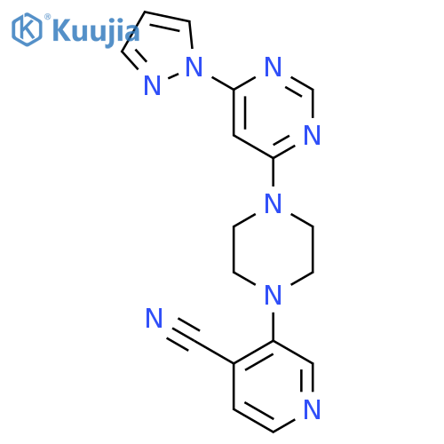 3-{4-[6-(1H-pyrazol-1-yl)pyrimidin-4-yl]piperazin-1-yl}pyridine-4-carbonitrile structure