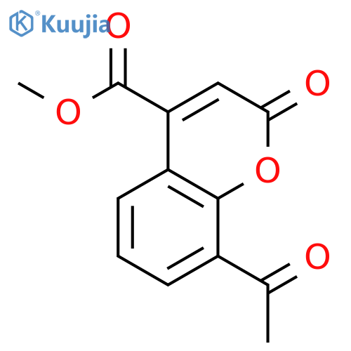 2H-1-Benzopyran-4-carboxylic acid, 8-acetyl-2-oxo-, methyl ester structure
