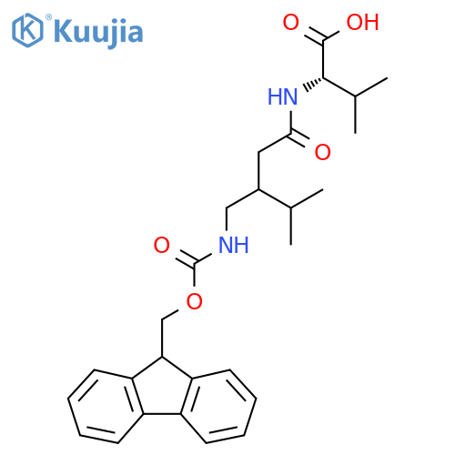 (2S)-2-{3-({(9H-fluoren-9-yl)methoxycarbonyl}amino)methyl-4-methylpentanamido}-3-methylbutanoic acid structure
