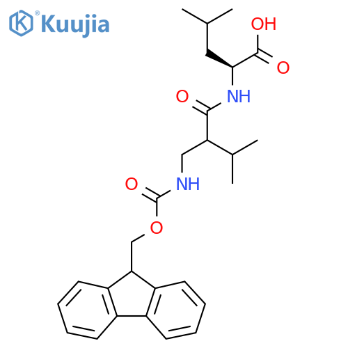 (2S)-2-{2-({(9H-fluoren-9-yl)methoxycarbonyl}amino)methyl-3-methylbutanamido}-4-methylpentanoic acid structure