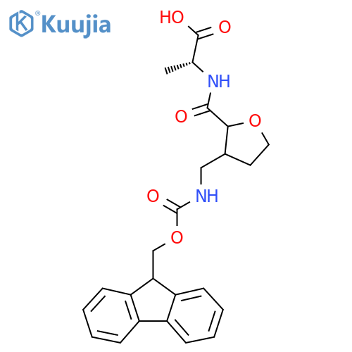 (2R)-2-({3-({(9H-fluoren-9-yl)methoxycarbonyl}amino)methyloxolan-2-yl}formamido)propanoic acid structure