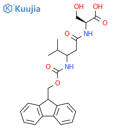 (2S)-2-3-({(9H-fluoren-9-yl)methoxycarbonyl}amino)-4-methylpentanamido-3-hydroxypropanoic acid structure