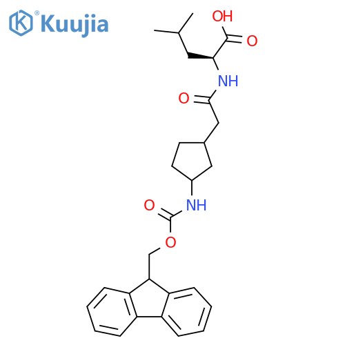 (2S)-2-{2-3-({(9H-fluoren-9-yl)methoxycarbonyl}amino)cyclopentylacetamido}-4-methylpentanoic acid structure