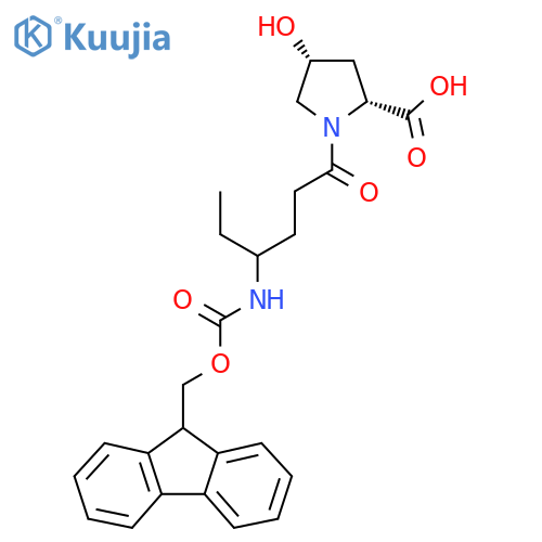 (2R,4R)-1-4-({(9H-fluoren-9-yl)methoxycarbonyl}amino)hexanoyl-4-hydroxypyrrolidine-2-carboxylic acid structure