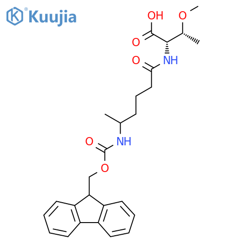 (2S,3R)-2-5-({(9H-fluoren-9-yl)methoxycarbonyl}amino)hexanamido-3-methoxybutanoic acid structure