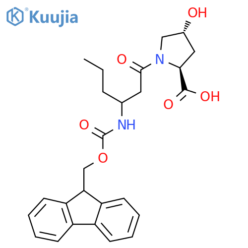 (2S,4R)-1-3-({(9H-fluoren-9-yl)methoxycarbonyl}amino)hexanoyl-4-hydroxypyrrolidine-2-carboxylic acid structure