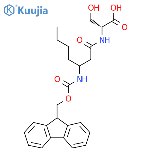 (2R)-2-3-({(9H-fluoren-9-yl)methoxycarbonyl}amino)heptanamido-3-hydroxypropanoic acid structure