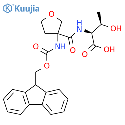 (2S,3R)-2-{3-({(9H-fluoren-9-yl)methoxycarbonyl}amino)oxolan-3-ylformamido}-3-hydroxybutanoic acid structure