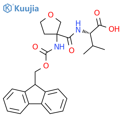 (2S)-2-{3-({(9H-fluoren-9-yl)methoxycarbonyl}amino)oxolan-3-ylformamido}-3-methylbutanoic acid structure
