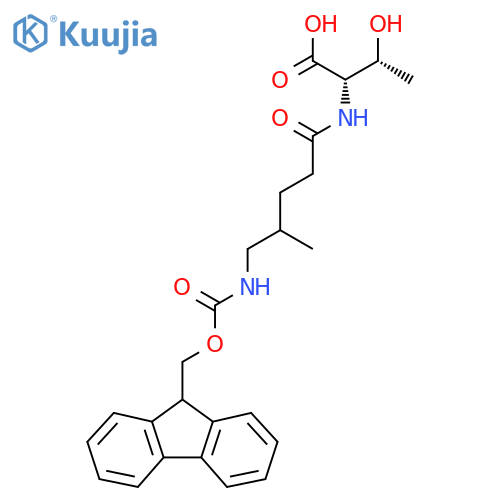 (2S,3R)-2-5-({(9H-fluoren-9-yl)methoxycarbonyl}amino)-4-methylpentanamido-3-hydroxybutanoic acid structure