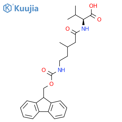 (2S)-2-5-({(9H-fluoren-9-yl)methoxycarbonyl}amino)-3-methylpentanamido-3-methylbutanoic acid structure