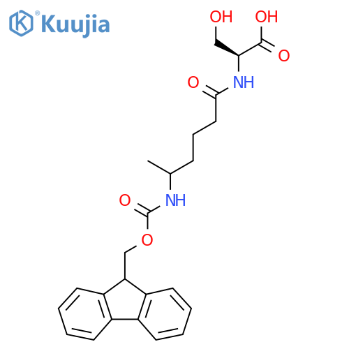 (2S)-2-5-({(9H-fluoren-9-yl)methoxycarbonyl}amino)hexanamido-3-hydroxypropanoic acid structure