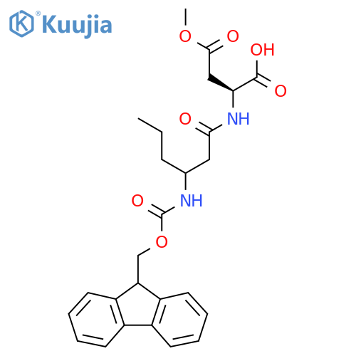 (2S)-2-3-({(9H-fluoren-9-yl)methoxycarbonyl}amino)hexanamido-4-methoxy-4-oxobutanoic acid structure