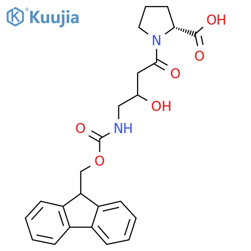 (2R)-1-4-({(9H-fluoren-9-yl)methoxycarbonyl}amino)-3-hydroxybutanoylpyrrolidine-2-carboxylic acid structure