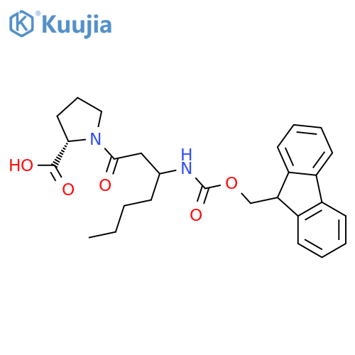 (2S)-1-3-({(9H-fluoren-9-yl)methoxycarbonyl}amino)heptanoylpyrrolidine-2-carboxylic acid structure