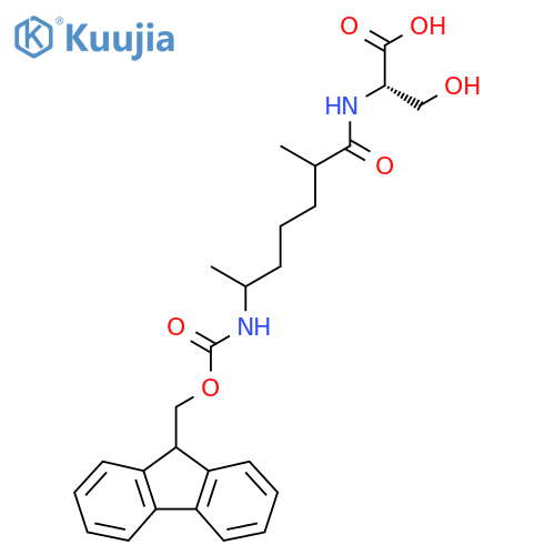 (2S)-2-6-({(9H-fluoren-9-yl)methoxycarbonyl}amino)-2-methylheptanamido-3-hydroxypropanoic acid structure