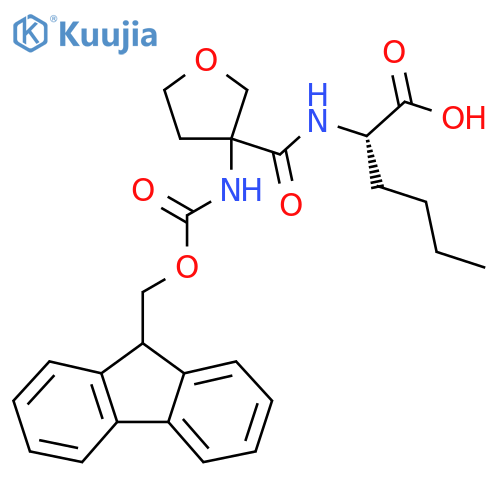 (2S)-2-{3-({(9H-fluoren-9-yl)methoxycarbonyl}amino)oxolan-3-ylformamido}hexanoic acid structure
