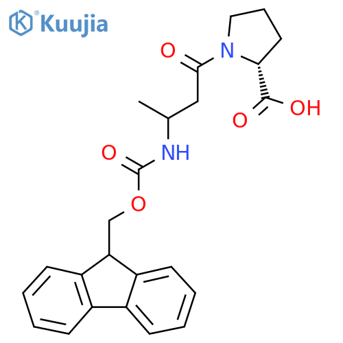 (2R)-1-3-({(9H-fluoren-9-yl)methoxycarbonyl}amino)butanoylpyrrolidine-2-carboxylic acid structure