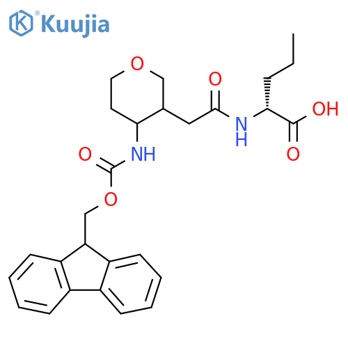 (2R)-2-{2-4-({(9H-fluoren-9-yl)methoxycarbonyl}amino)oxan-3-ylacetamido}pentanoic acid structure