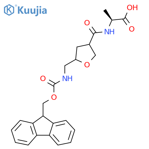 (2S)-2-({5-({(9H-fluoren-9-yl)methoxycarbonyl}amino)methyloxolan-3-yl}formamido)propanoic acid structure