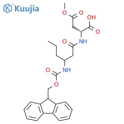 (2R)-2-3-({(9H-fluoren-9-yl)methoxycarbonyl}amino)hexanamido-4-methoxy-4-oxobutanoic acid structure