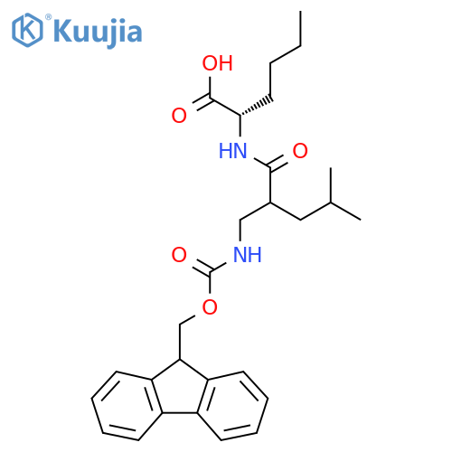 (2S)-2-{2-({(9H-fluoren-9-yl)methoxycarbonyl}amino)methyl-4-methylpentanamido}hexanoic acid structure