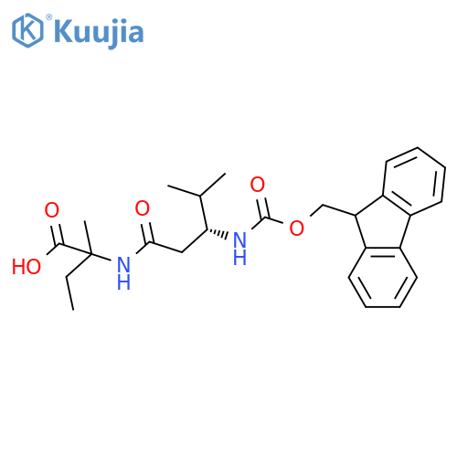 2-(3R)-3-({(9H-fluoren-9-yl)methoxycarbonyl}amino)-4-methylpentanamido-2-methylbutanoic acid structure