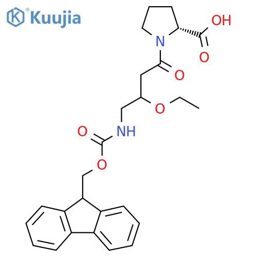 (2R)-1-3-ethoxy-4-({(9H-fluoren-9-yl)methoxycarbonyl}amino)butanoylpyrrolidine-2-carboxylic acid structure