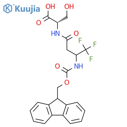 (2S)-2-3-({(9H-fluoren-9-yl)methoxycarbonyl}amino)-4,4,4-trifluorobutanamido-3-hydroxypropanoic acid structure