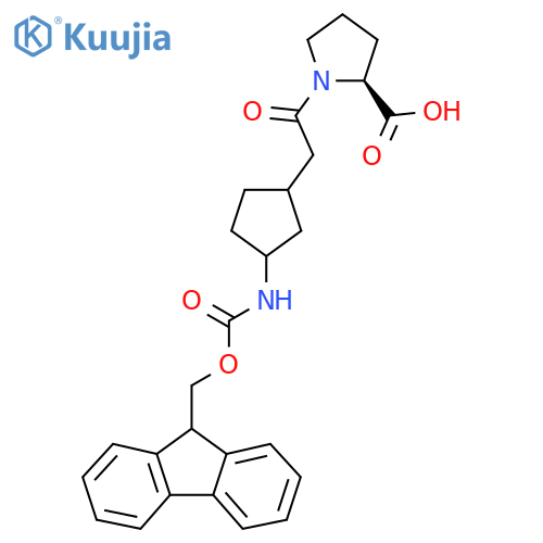 (2S)-1-{2-3-({(9H-fluoren-9-yl)methoxycarbonyl}amino)cyclopentylacetyl}pyrrolidine-2-carboxylic acid structure